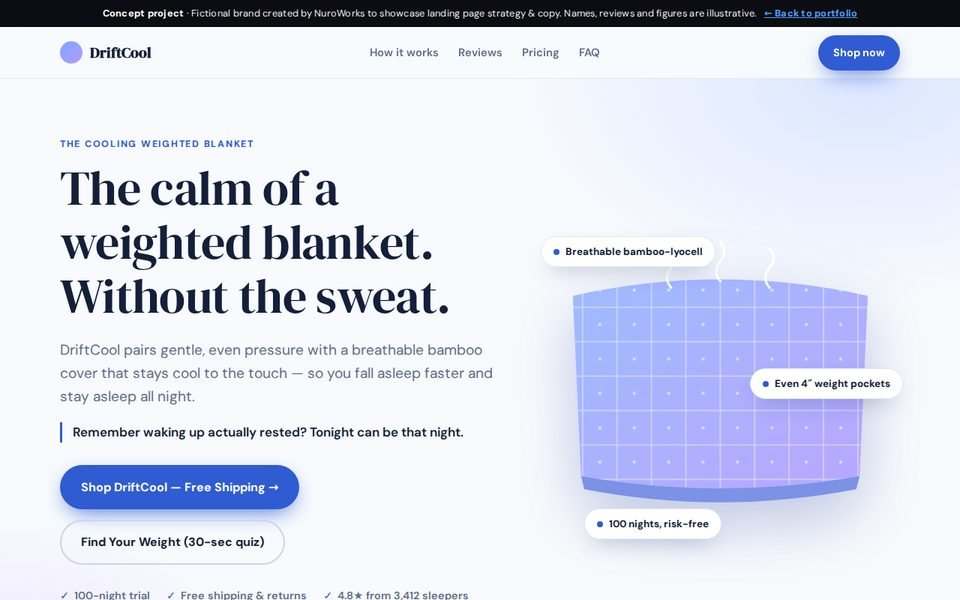 Screenshot of the DriftCool landing page