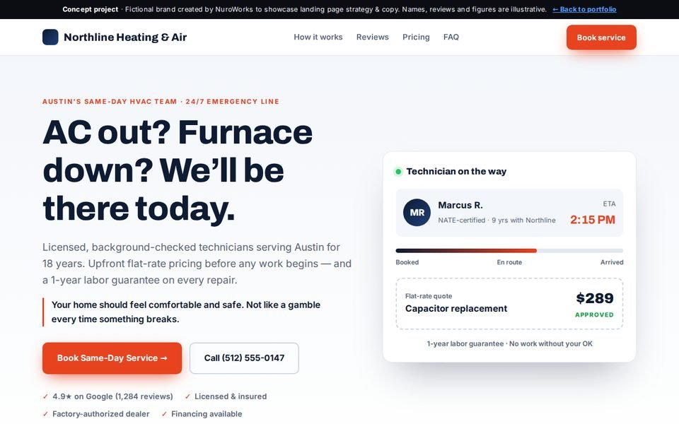 Screenshot of the Northline Heating & Air landing page